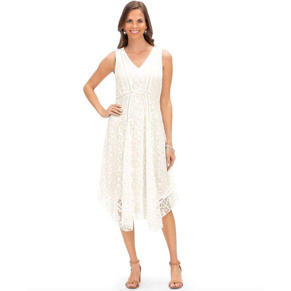 Just Taylor White Lace Handkerchief Hem Midi Dress Size 12 Wedding Bride Mother - Picture 7 of 7